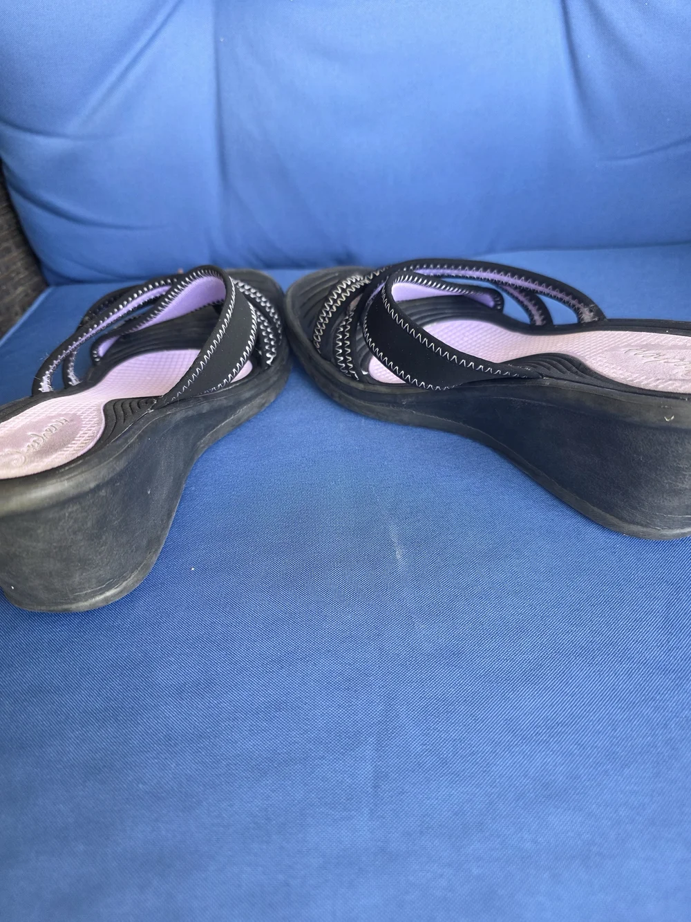 Skechers Black Purple Comfort Sandals Slip‑On Strappy Walking Slides